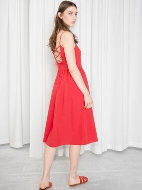 And Other Stories criss cross tie back dress cotton red